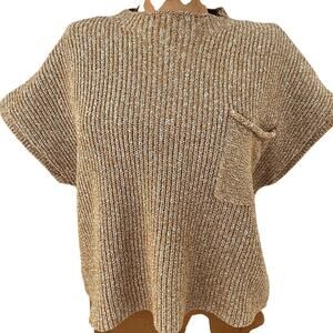 Free People Beach Sz L Freya Ribbed Sweater Tan Cotton Boxy Cropped Boho Casual